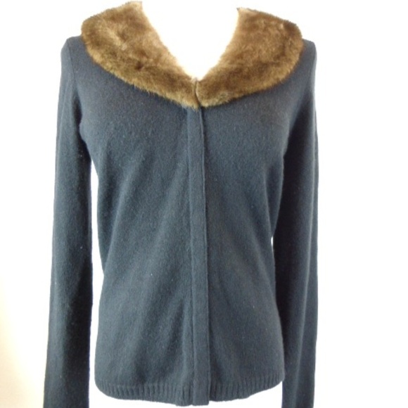 SAKS FIFTH AVENUE CASHMERE CARDIGAN MINK FUR COLLAR VINTAGE...